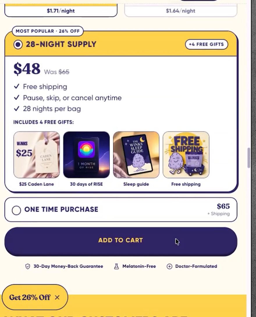 Winks offer box